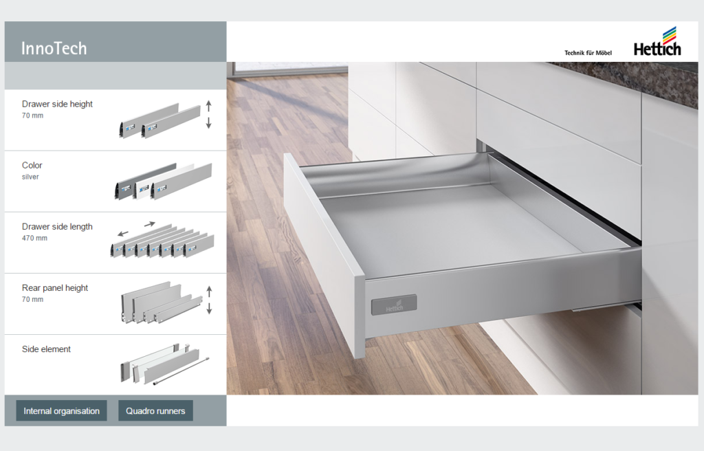 Хеттик. Ящик Hettich Innotech atira 70 мм. Лоток Хеттих Иннотех 300. Ящик Hettich Innotech atira. Ящик Innotech atira полного выдвижения Silent System, h144, nl470, серый 9228897.